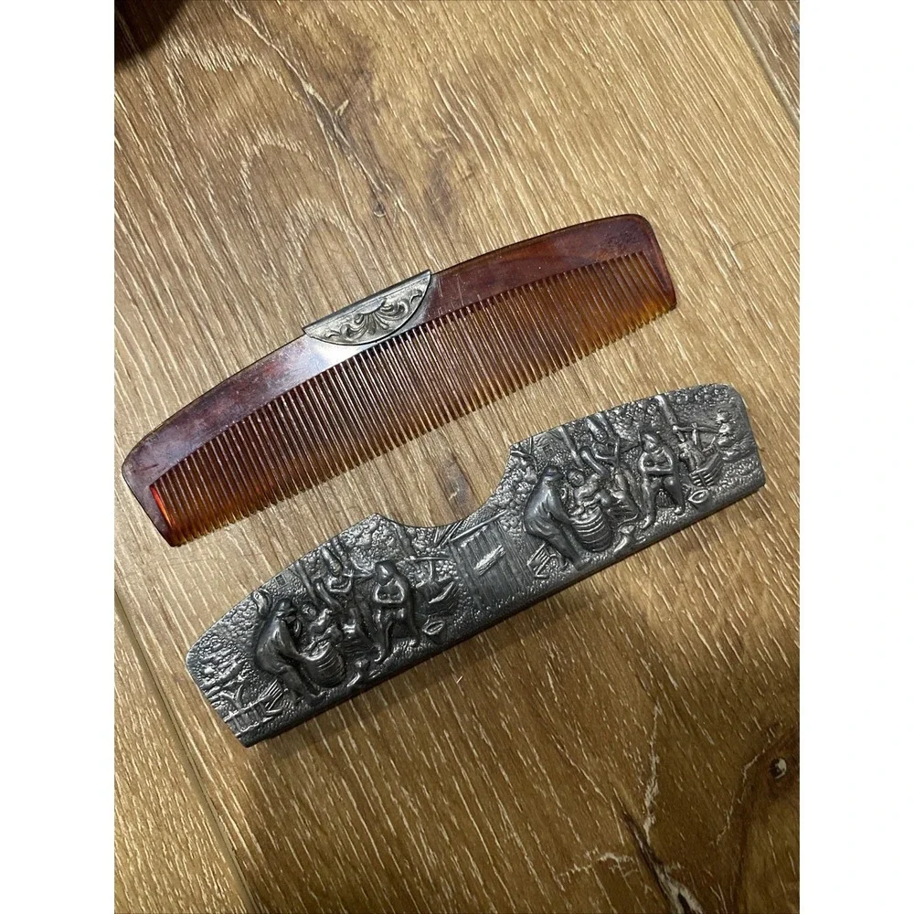 Vintage Hans Jensen Silver Plated Comb Danish Tavern Scene Rare!
